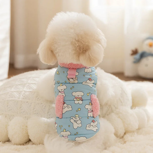 Pet Autumn/Winter Plush Collar Coat Dog Printed Two Leg High Collar Tank Top Puppy Clothes Dog Clothes