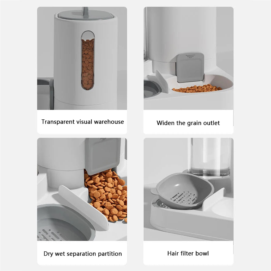 Tntegrated Automatic Cat Feeder Set Water Dispenser Gravity Food Storage Container for Cats and Dogs