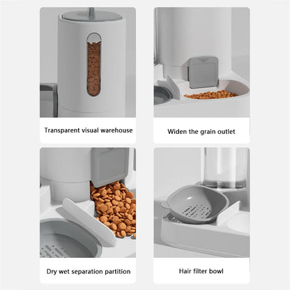 Tntegrated Automatic Cat Feeder Set Water Dispenser Gravity Food Storage Container for Cats and Dogs