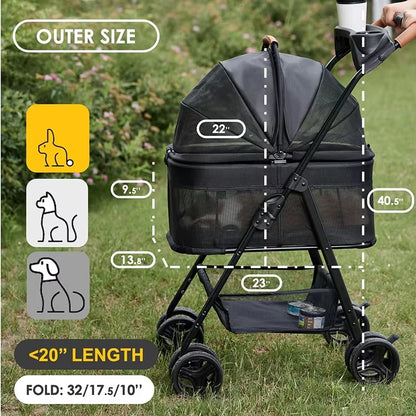 Pram With Table Cheap 4 Wheels Small Medium Large Two Cat Carriers Pet Trolley Dog Stroller for Dogs