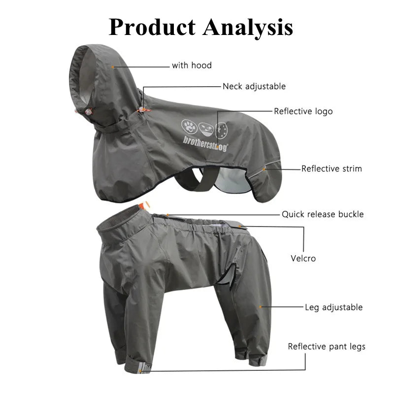 High-Quality Dog Clothes Pet Raincoat Snowsuit Waterproof Windproof Dog Coat Fully Wrapped Reflective