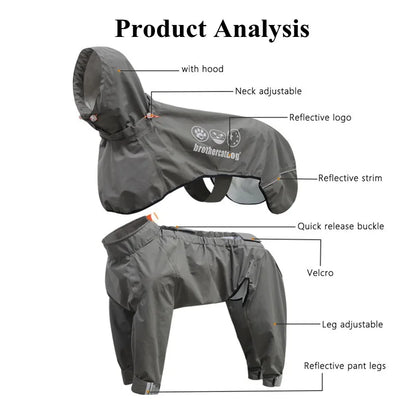 High-Quality Dog Clothes Pet Raincoat Snowsuit Waterproof Windproof Dog Coat Fully Wrapped Reflective