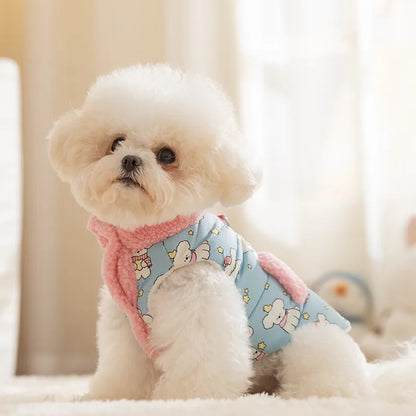 Pet Autumn/Winter Plush Collar Coat Dog Printed Two Leg High Collar Tank Top Puppy Clothes Dog Clothes