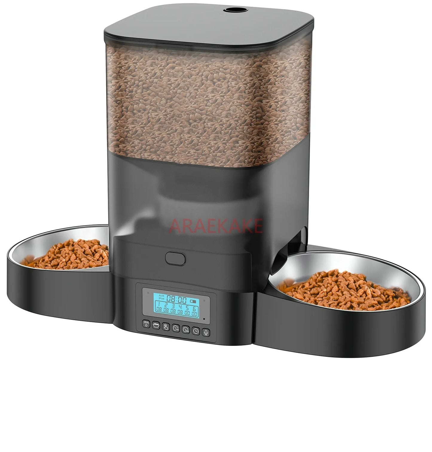 Two cat  food dispenser with slow feeding bowl, programmable timed cat feeder, dual power supply