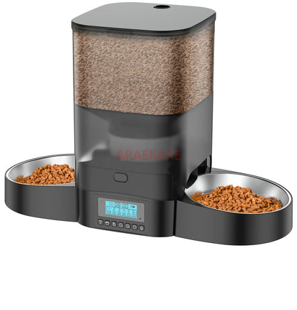 Two cat  food dispenser with slow feeding bowl, programmable timed cat feeder, dual power supply