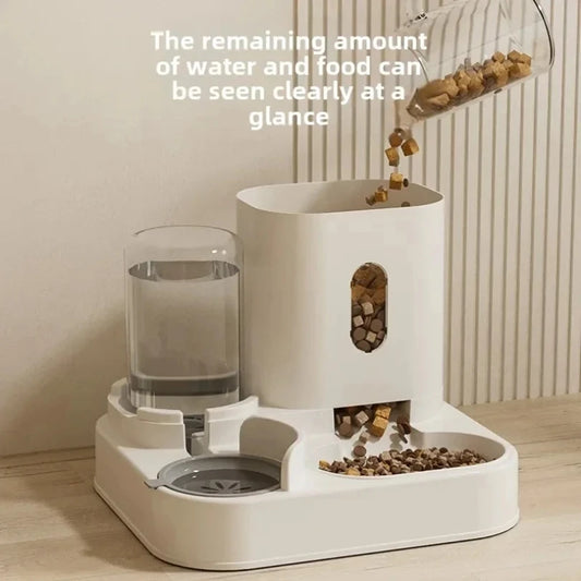 Automatic Feeder Cat Dog Food Bowl With Water Fountain Pet Large Capacity Raised Stand Dish Bowl