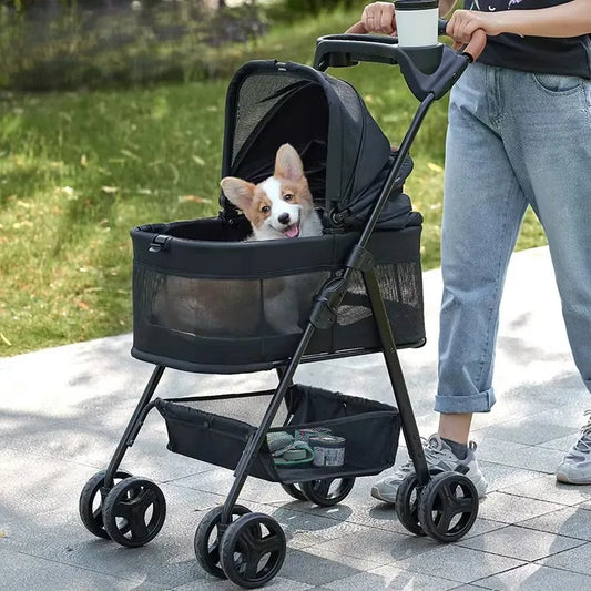 Pram With Table Cheap 4 Wheels Small Medium Large Two Cat Carriers Pet Trolley Dog Stroller for Dogs