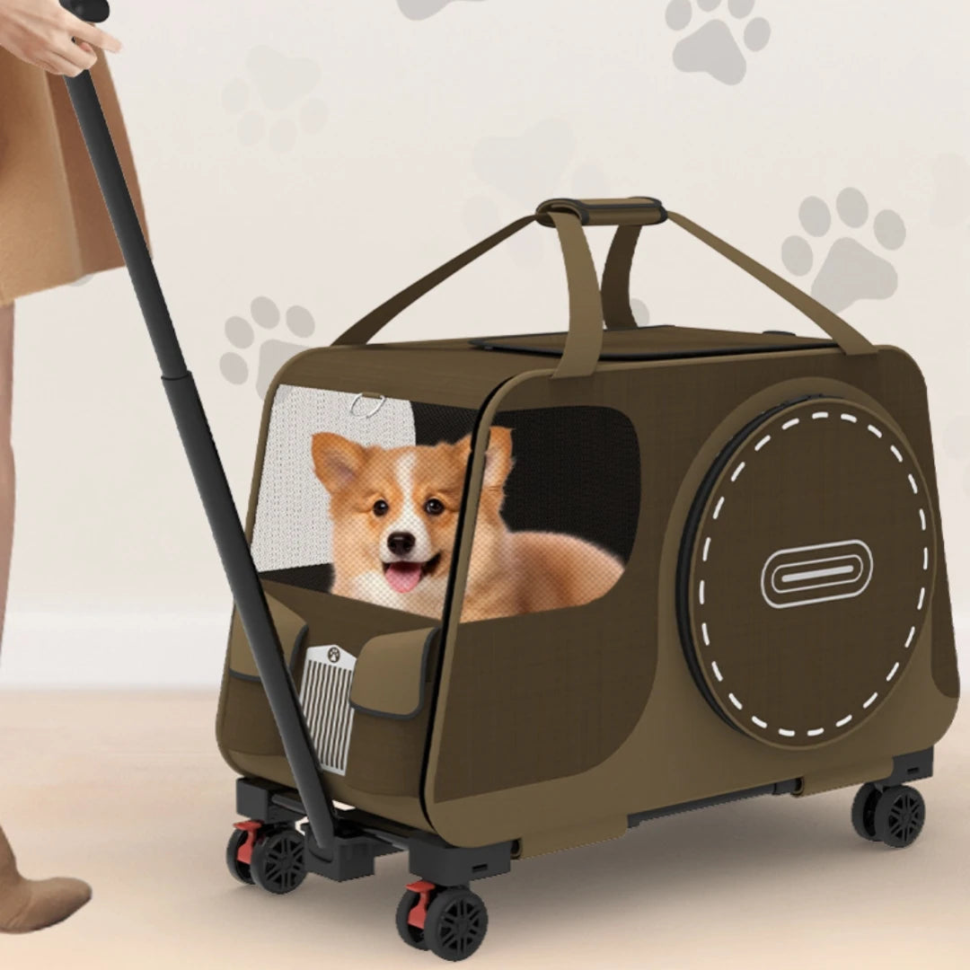 Easy Fold Pet Carrier Trolley Bag for Small Dogs and Cats Featuring 360 Degree Wheels and Storage Compartment