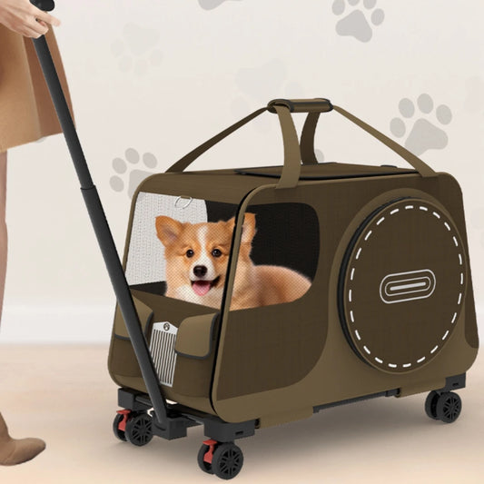 Easy Fold Pet Carrier Trolley Bag for Small Dogs and Cats Featuring 360 Degree Wheels and Storage Compartment