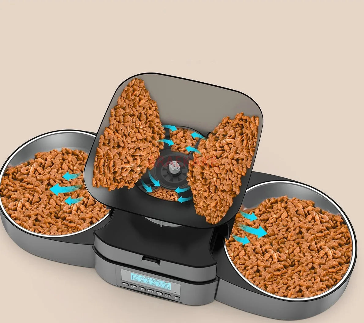 Two cat  food dispenser with slow feeding bowl, programmable timed cat feeder, dual power supply