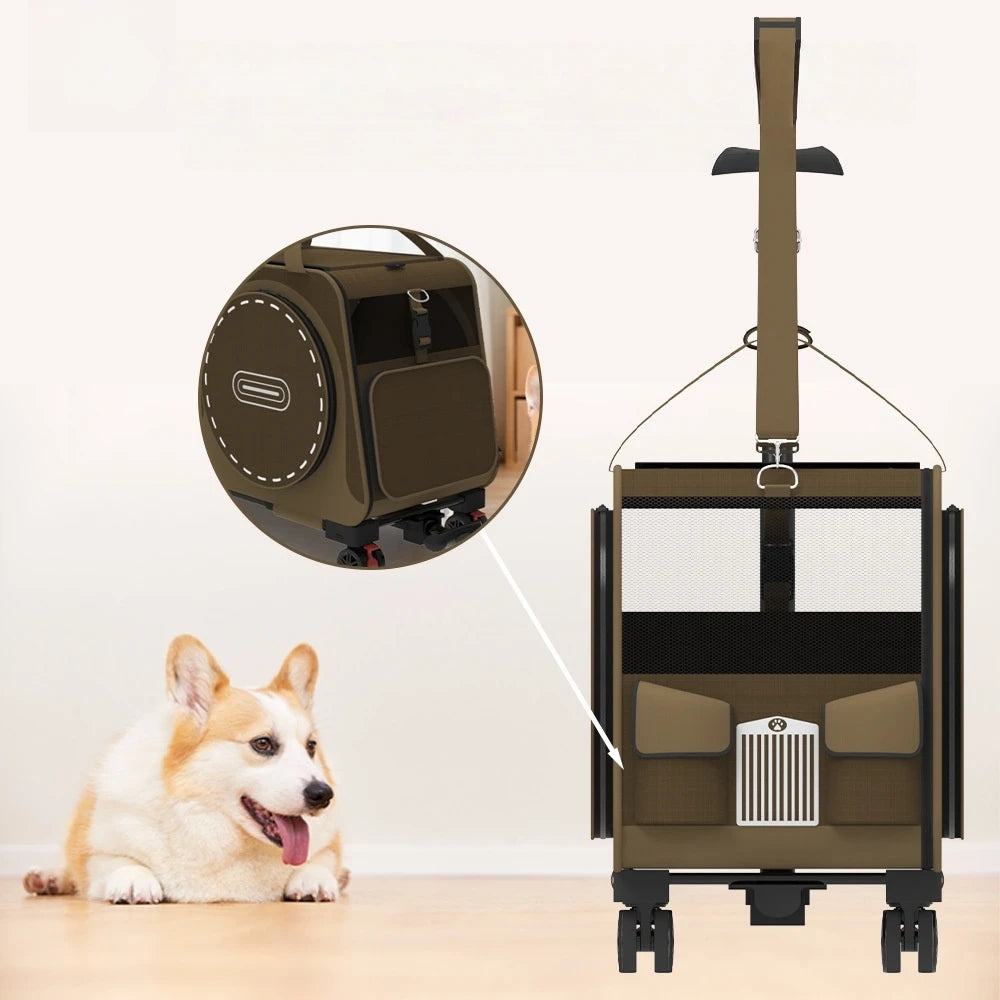Easy Fold Pet Carrier Trolley Bag for Small Dogs and Cats Featuring 360 Degree Wheels and Storage Compartment