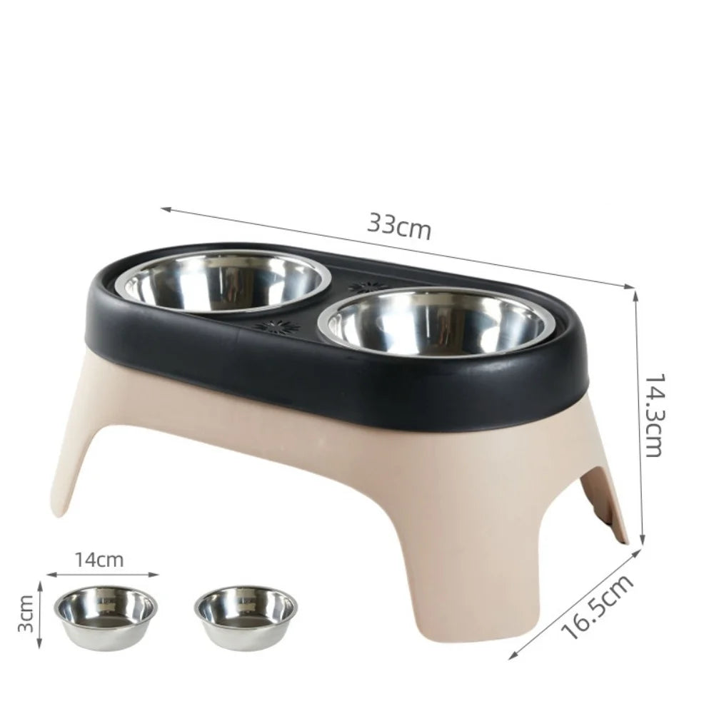 Elevated Pet Bowl Anti Knock Stainless Steel Food Cat Dog Feeding Bowls Double Bowl High Foot Leak Proof Pet