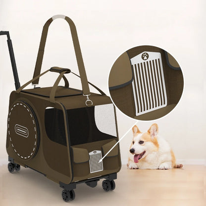 Easy Fold Pet Carrier Trolley Bag for Small Dogs and Cats Featuring 360 Degree Wheels and Storage Compartment