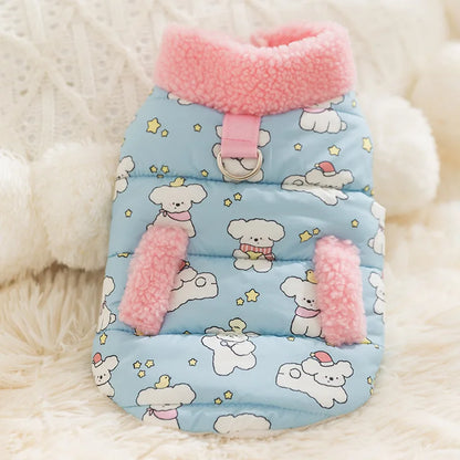 Pet Autumn/Winter Plush Collar Coat Dog Printed Two Leg High Collar Tank Top Puppy Clothes Dog Clothes