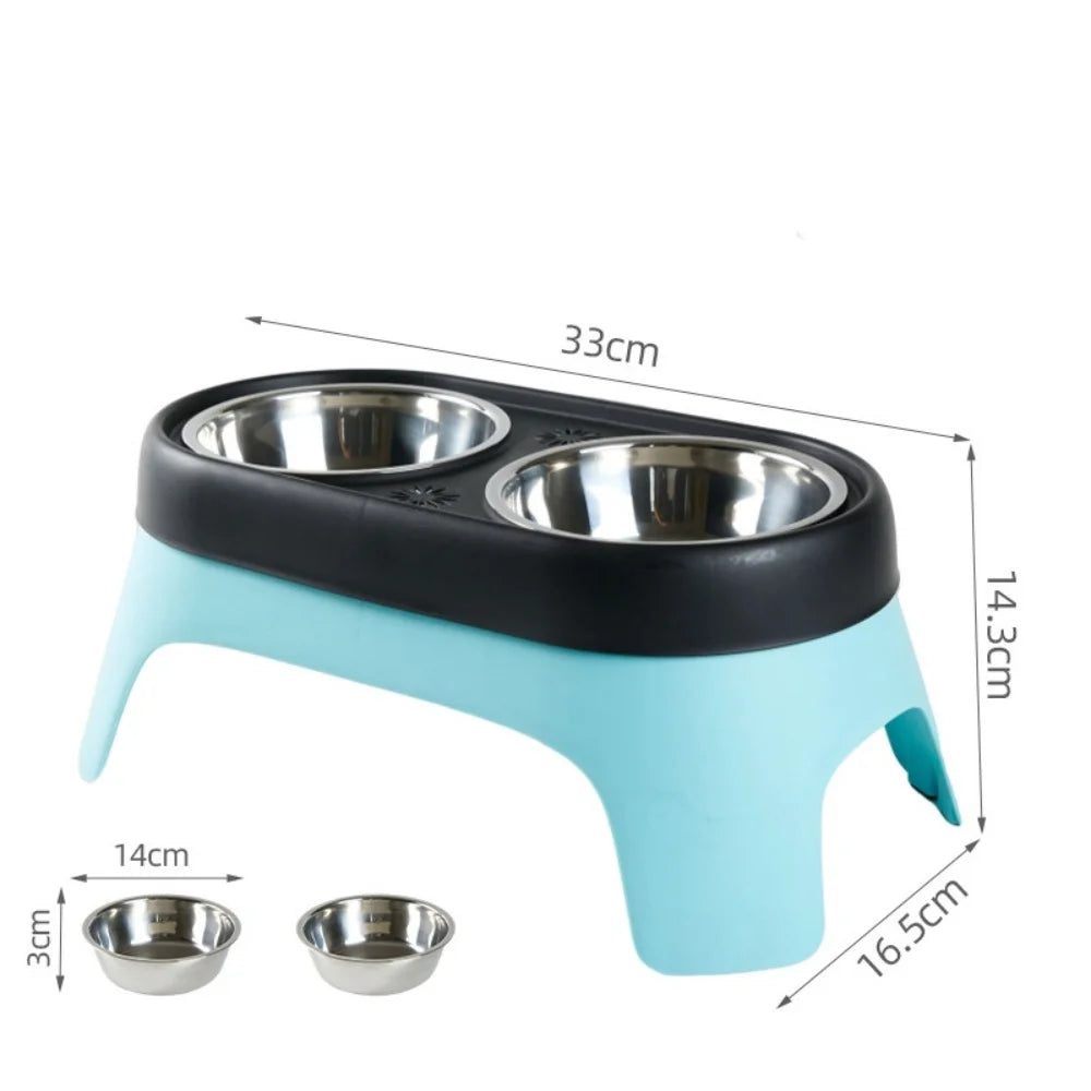 Elevated Pet Bowl Anti Knock Stainless Steel Food Cat Dog Feeding Bowls Double Bowl High Foot Leak Proof Pet
