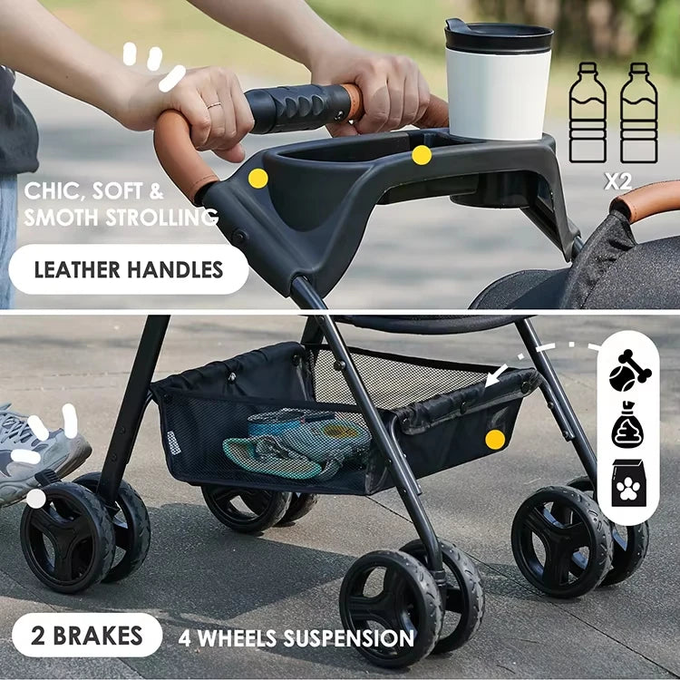 Pram With Table Cheap 4 Wheels Small Medium Large Two Cat Carriers Pet Trolley Dog Stroller for Dogs