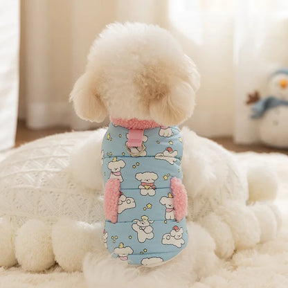 Pet Autumn/Winter Plush Collar Coat Dog Printed Two Leg High Collar Tank Top Puppy Clothes Dog Clothes