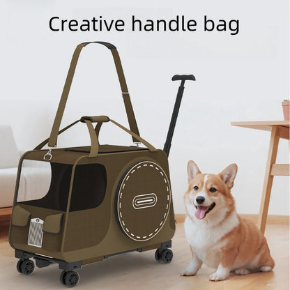 Easy Fold Pet Carrier Trolley Bag for Small Dogs and Cats Featuring 360 Degree Wheels and Storage Compartment