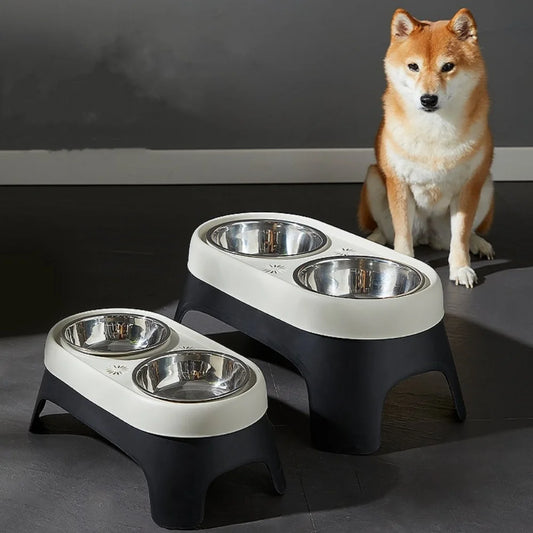Elevated Pet Bowl Anti Knock Stainless Steel Food Cat Dog Feeding Bowls Double Bowl High Foot Leak Proof Pet