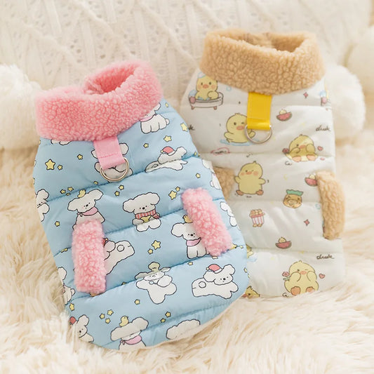 Pet Autumn/Winter Plush Collar Coat Dog Printed Two Leg High Collar Tank Top Puppy Clothes Dog Clothes