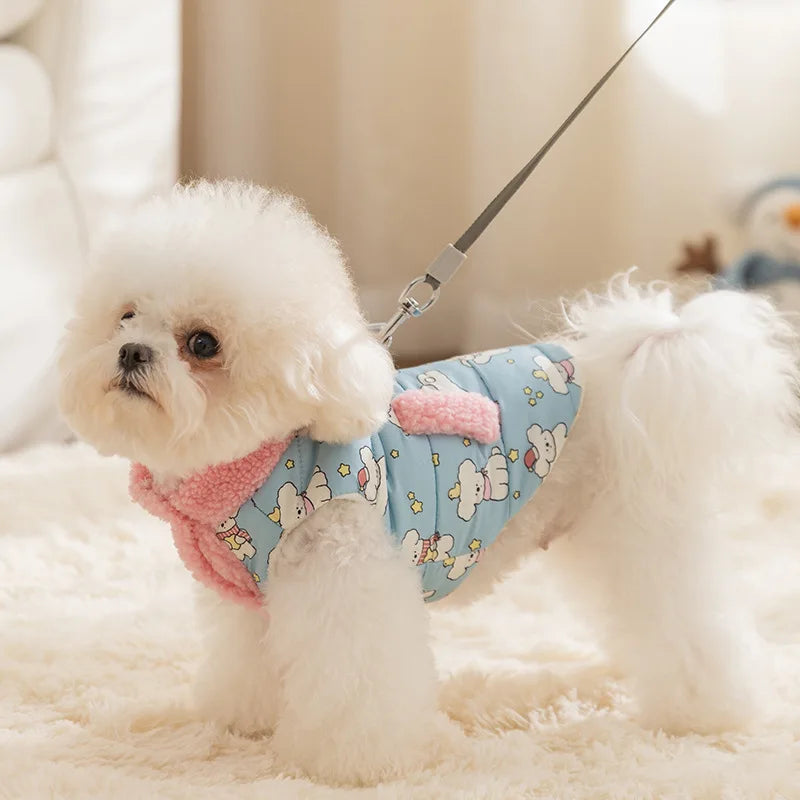 Pet Autumn/Winter Plush Collar Coat Dog Printed Two Leg High Collar Tank Top Puppy Clothes Dog Clothes