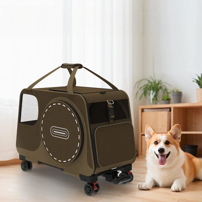 Easy Fold Pet Carrier Trolley Bag for Small Dogs and Cats Featuring 360 Degree Wheels and Storage Compartment