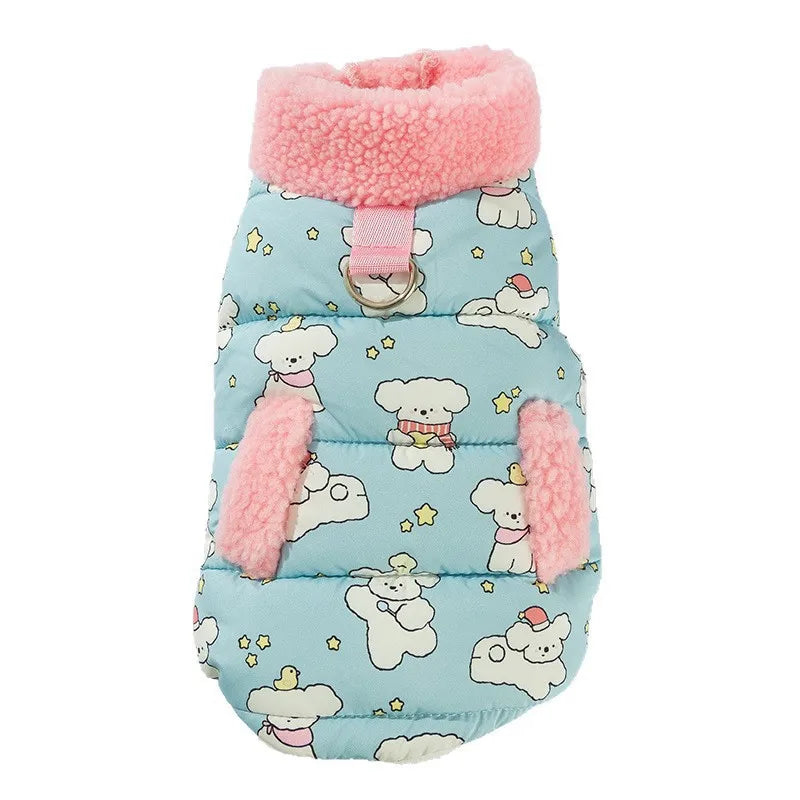 Pet Autumn/Winter Plush Collar Coat Dog Printed Two Leg High Collar Tank Top Puppy Clothes Dog Clothes