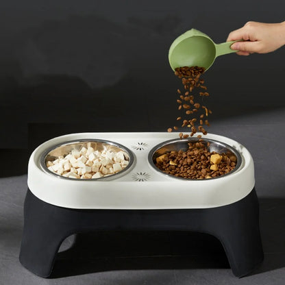 Elevated Pet Bowl Anti Knock Stainless Steel Food Cat Dog Feeding Bowls Double Bowl High Foot Leak Proof Pet